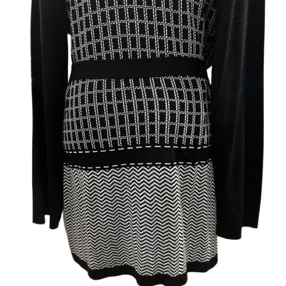 Alfred Dunner Black & White Geometric Knit Dress 1X Belted Office Chic Retro - Picture 6 of 11